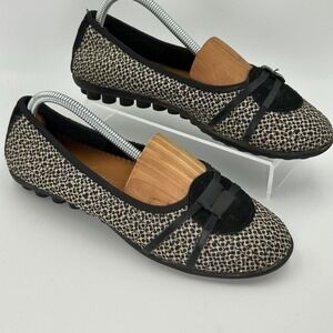 Bernie Mev Ballet Flats Black Tan Woven Elastic Comfort Women 7.5 38 Lightweight